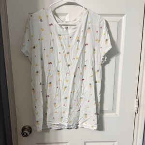 GAP White Fruit Pattern Tee - Yellow Pineapple & Red Cherry Accents